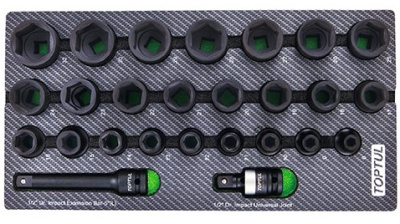 Набор ударных головок 1/2'' 8-32 мм, короткие, 26 предметов в мягком ложементе (A) TOPTUL GEA0261
