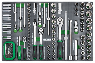 Набор головок и аксессуаров ,1/4",3/8",1/2" 6-гр.,126 пр. в мягком ложементе TOPTUL GEDC611